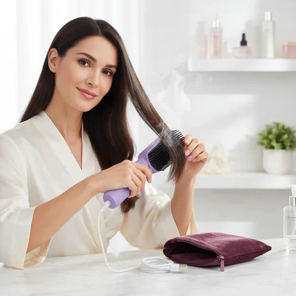 Brosse lissante sans fil démêlante et coiffante à chauffage rapide avec conception anti-brûlure pour tous types de cheveux, idéale pour la maison et les voyages